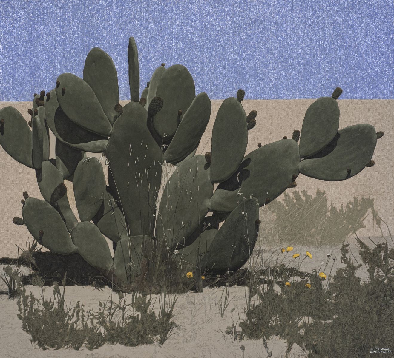 Cactus 1, 2021 — Oil and oil bars on clear canvas, 110 × 120 cm.