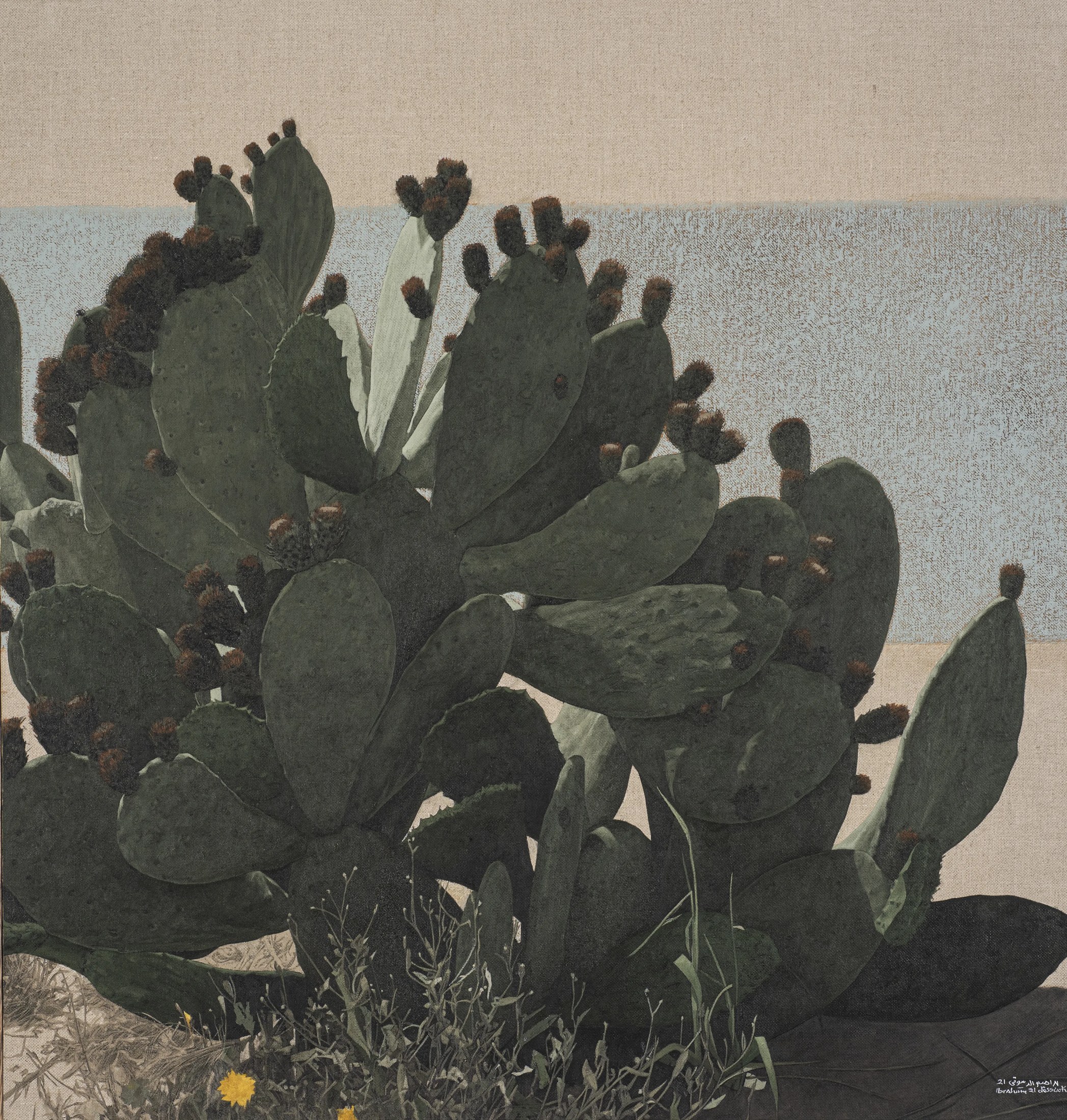 Cactus 1, 2021 — Oil and oil bars on clear canvas, 110 × 105 cm.