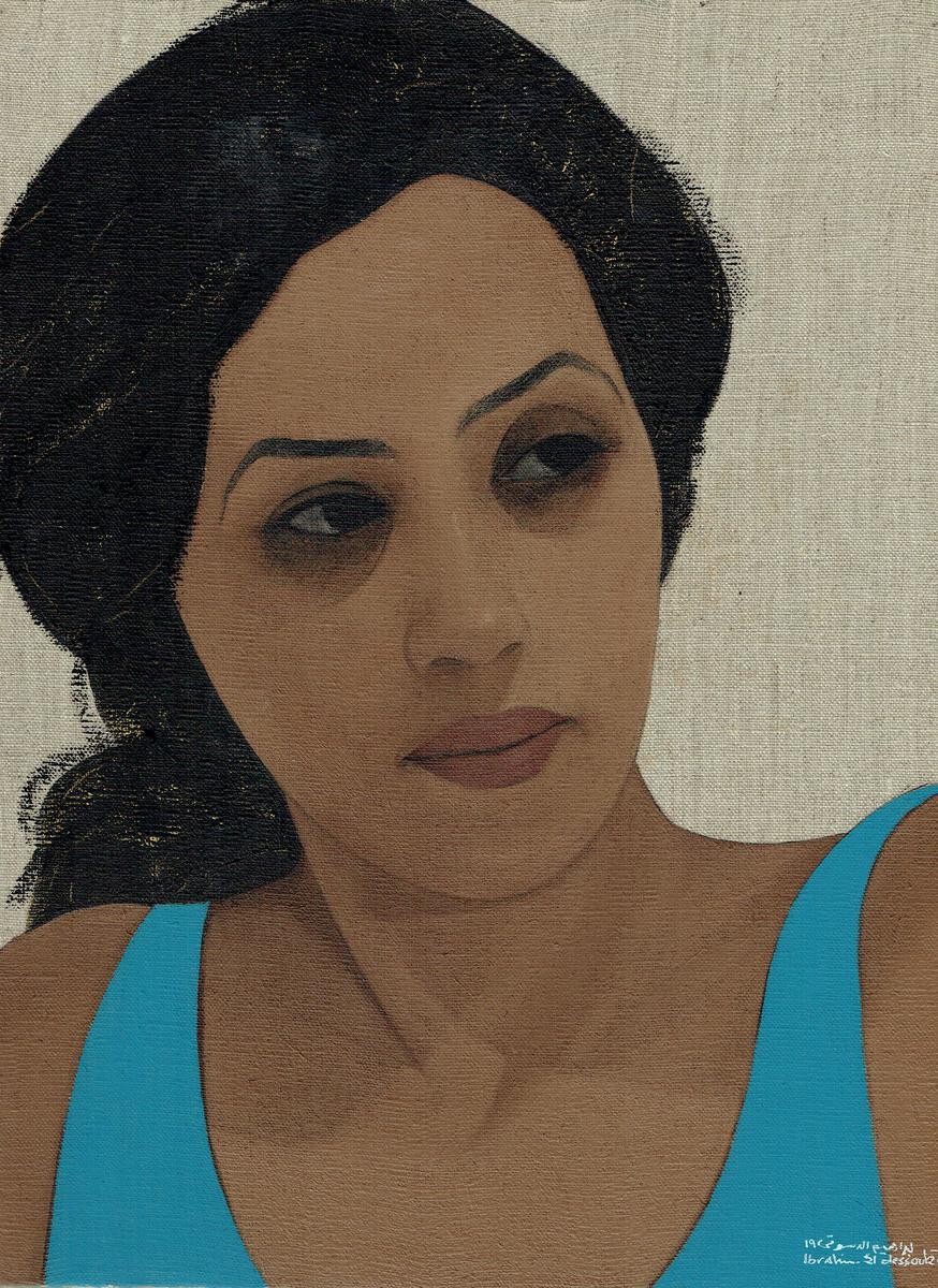 Portrait in Turquoise 2, 2019 — Oil and oil bars on canvas, 38 × 27.5 cm.